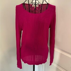 Etcetera Magenta Ribbed Semi Sheer Sweater Size Small
